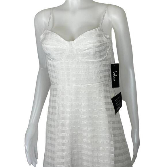 Lulus Holding On White Plaid Mesh Midi Vacation Summer Dress M NWT - Picture 3 of 10